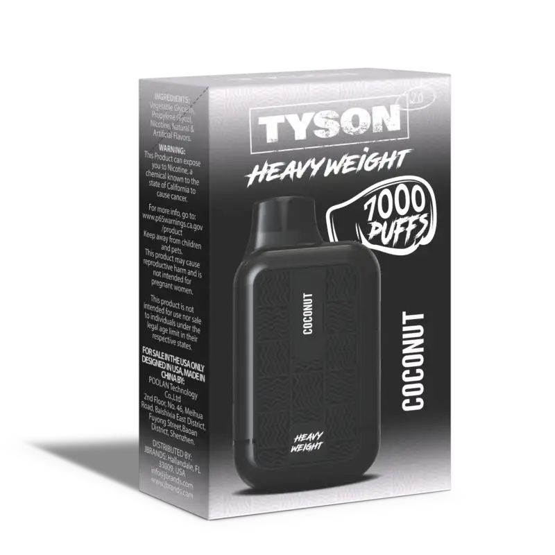 Each disposable Tyson Vape has 7000 puffs ⎯ 10 times the average vape! 15ml E-juice Tyson Vapes gives you more E-juice in every disposable device than any other with 15ml of E-juice. 5% Nicotine Salt Tyson’s vape formula is 5% Nicotine Salt, making it more potent and powerful in every puff. Mesh Coil Mesh coils reign supreme by working faster with a stronger, more flavorful hit than regular coils. 550mAh Battery Powerful 550mAh battery lasts for hours. USB-C Cable Included A USB-C cable comes with every Tyson Vape for convenient charging at home or on the go.